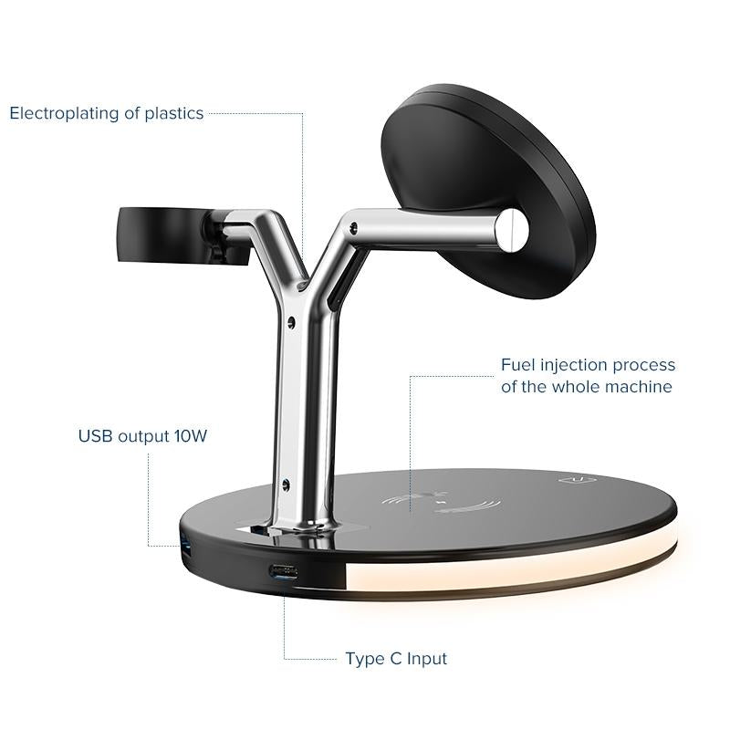 15W 3 In 1 Magnetic Wireless Charger For Phones Watches And Airpods With Led Light - White 13