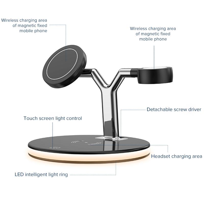 15W 3 In 1 Magnetic Wireless Charger For Phones Watches And Airpods With Led Light - White 14