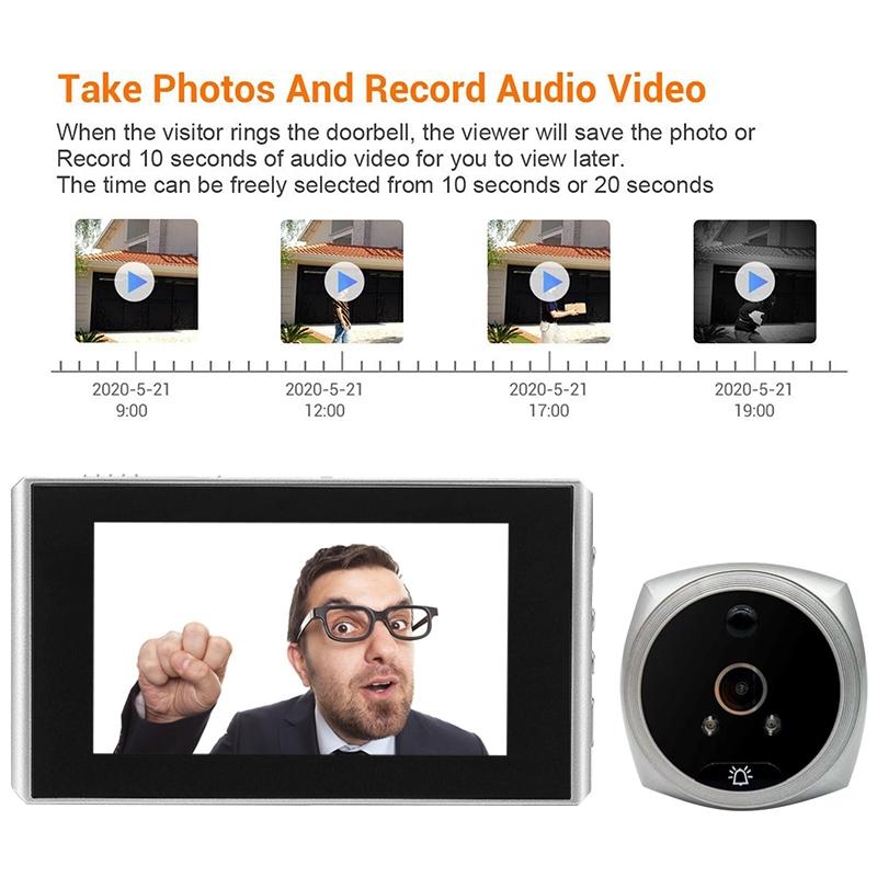 Smart Cat Eye Video Doorbell With 4.5 1080P Hd Screen Night Vision & Motion Detection - White 8