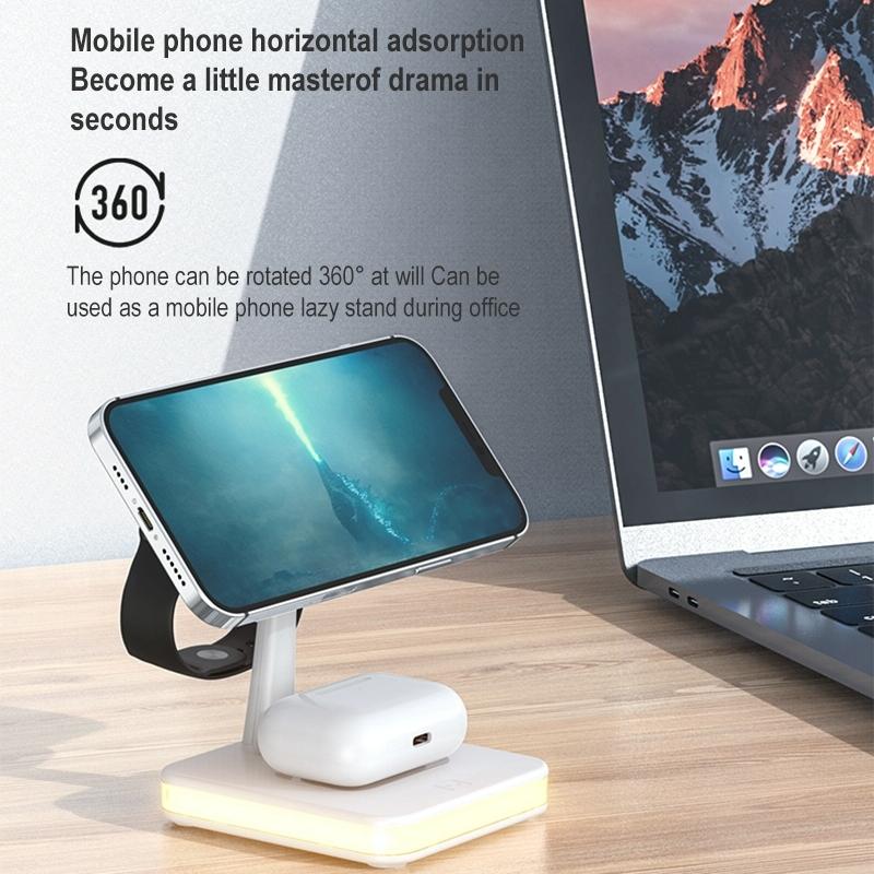 15W Wireless Fast Charger With 360° Rotating Holder - White 5