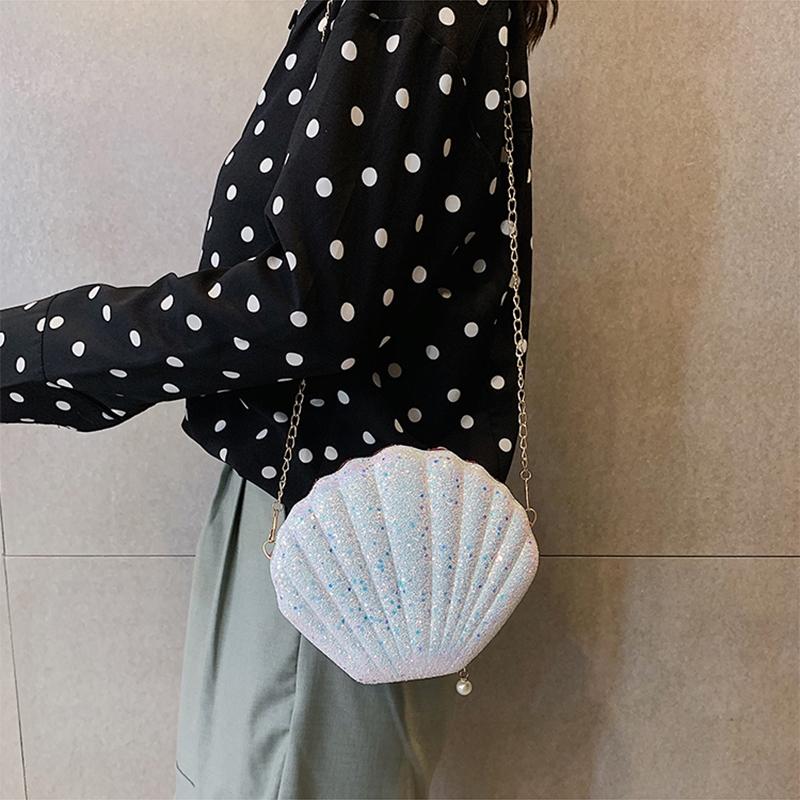 Sequined Shell Crossbody Bag Single Shoulder Fashion Accessory - White 14