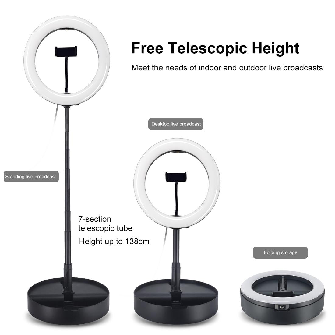 10.2 Dual-colour Led Ring Light with Usb Bluetooth Remote and Phone Holder - White 12