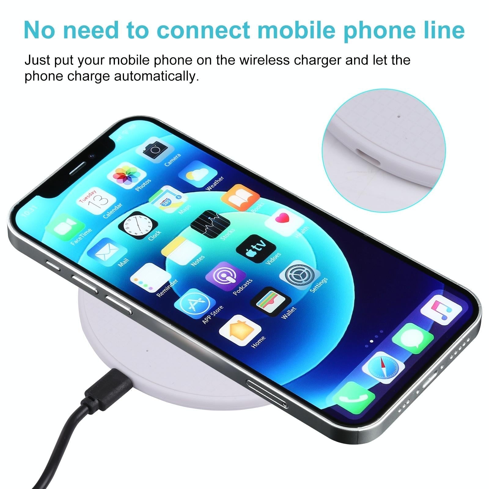 10W Plaid Pattern Round Wireless Charger - White 13