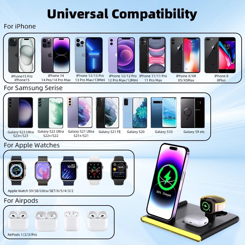 Foldable 15W Magnetic Wireless Charger With Ambient Light - White 4