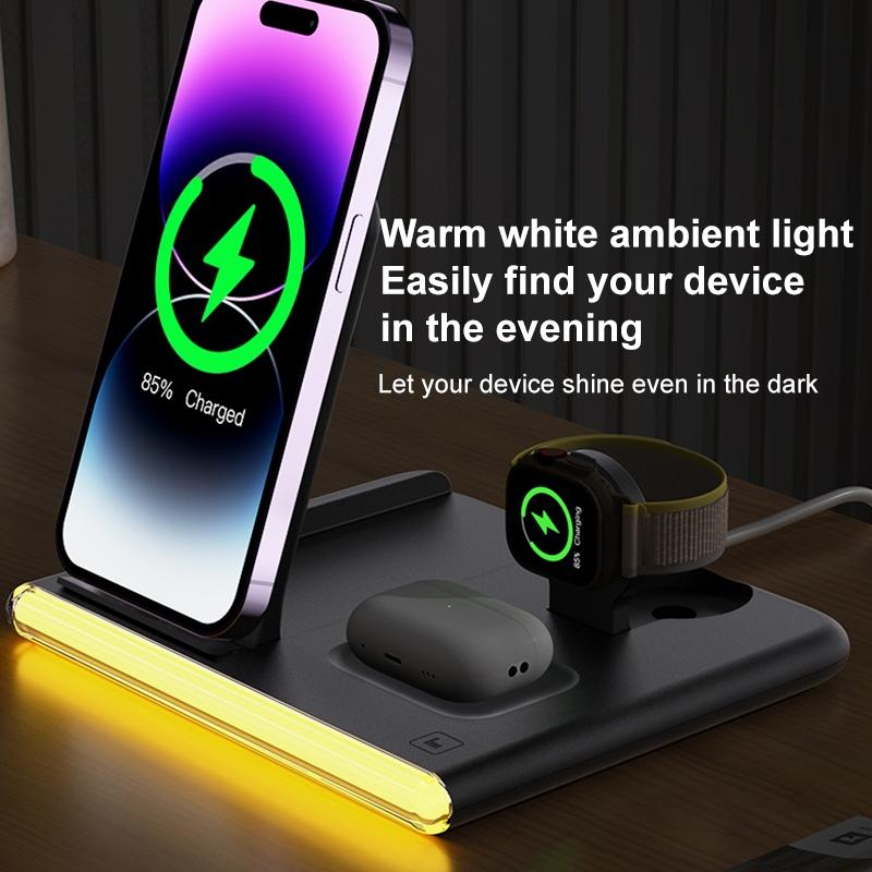 Foldable 15W Magnetic Wireless Charger With Ambient Light - White 8