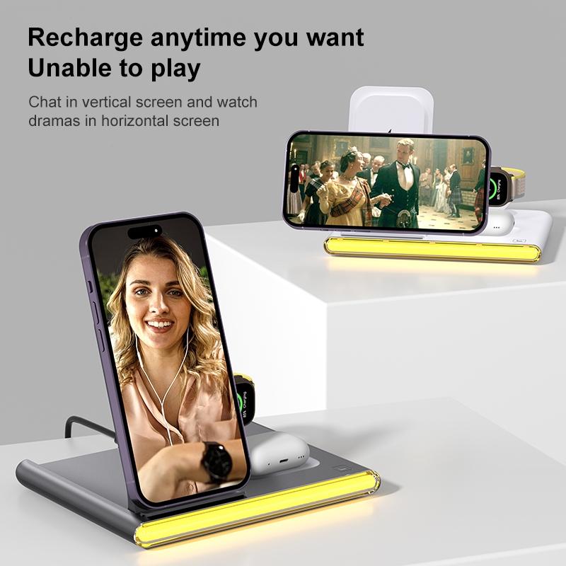 Foldable 15W Magnetic Wireless Charger With Ambient Light - White 11
