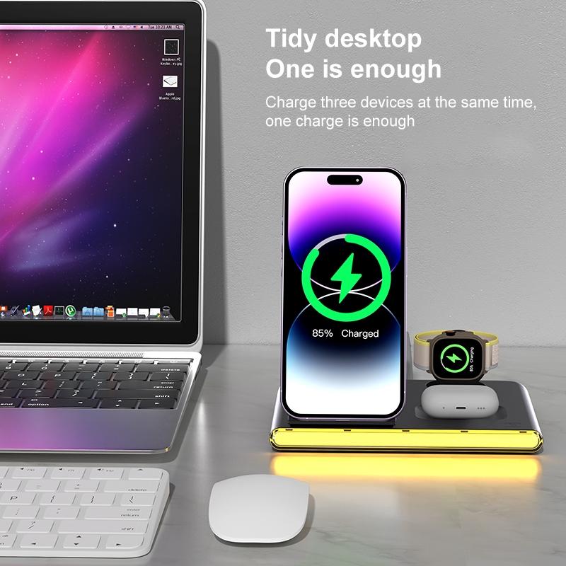 Foldable 15W Magnetic Wireless Charger With Ambient Light - White 12