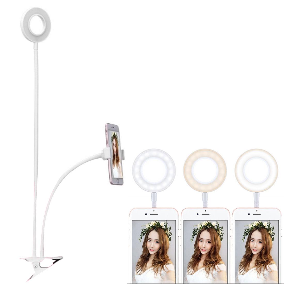 Universal Cell Phone Holder with Selfie Ring Light for Studio Recording and Live Broadcast - White 3