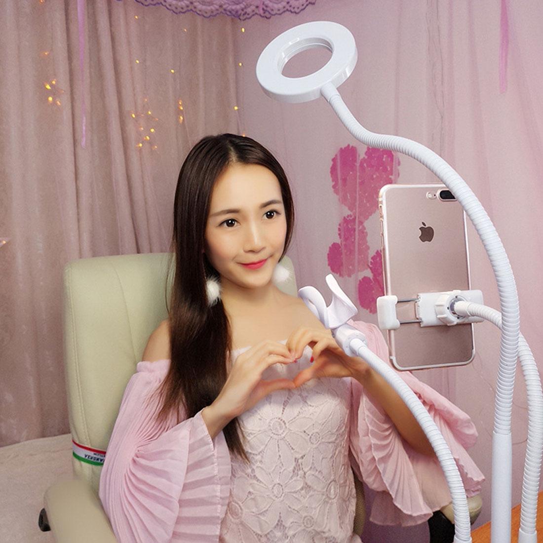 Universal Cell Phone Holder with Selfie Ring Light for Studio Recording and Live Broadcast - White 8