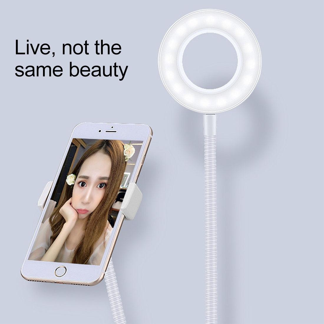 Universal Cell Phone Holder with Selfie Ring Light for Studio Recording and Live Broadcast - White 11