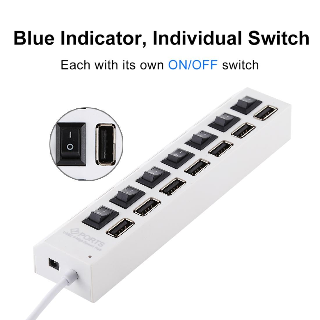 7-Port Usb Hub With High Speed 480Mbps On / Off Switch & 7 Leds - White 9