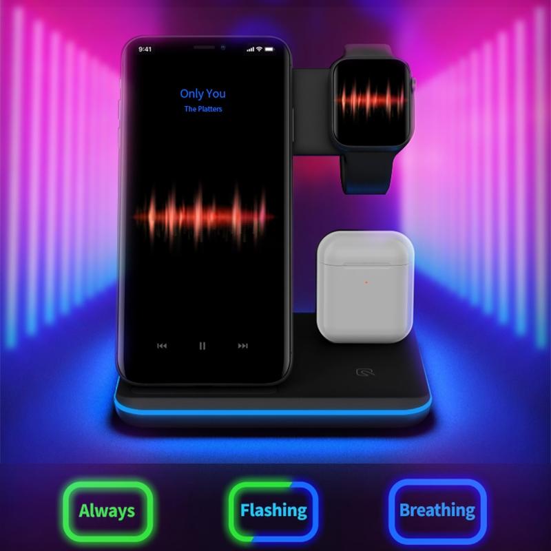 3 In 1 Magnetic Wireless Charger With Touch Ring Light - White 7