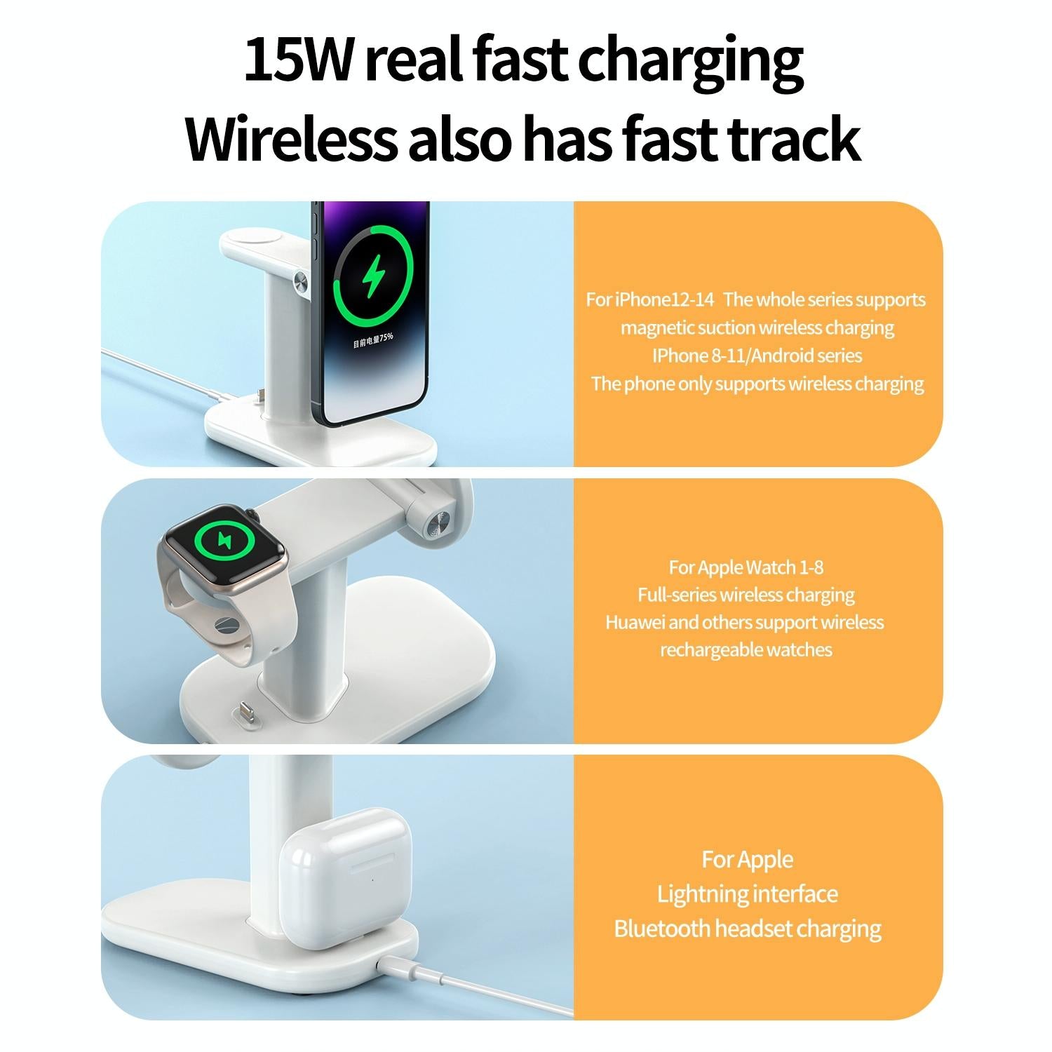 3 In 1 Magnetic Wireless Charger Stand 15W - White 7