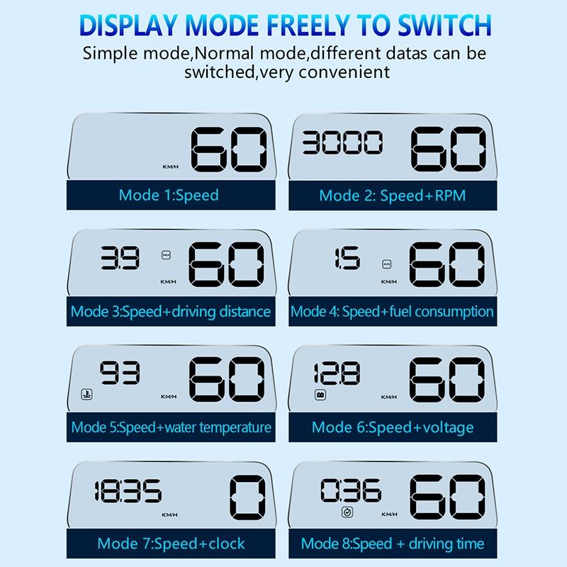 Virtual Hd Car Hud Display Speed Rpm Water Temp Oil Consumption Distance / Time Voltage Over Speed Alarm - White 13