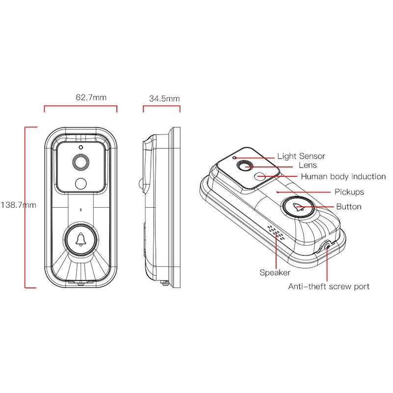 Smart Wifi Video Doorbell With App Control & Pir Detection - 720P 6