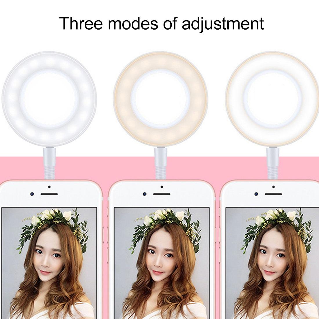 Universal Cell Phone Holder with Selfie Ring Light Microphone Clip & 3-colour Light Adjustment for Studio Recording Live Broadcast Ktv White 9