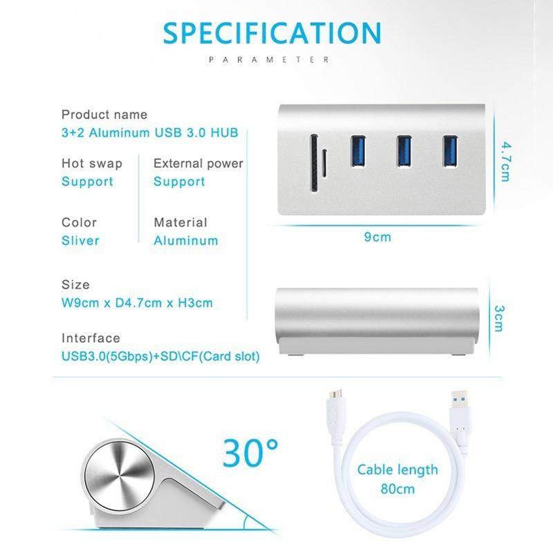 High Speed Usb 3.0 Splitter Hub Adapter White 4