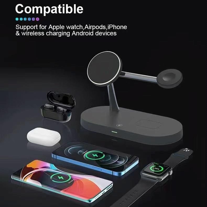 15W 5 In 1 Magnetic Wireless Charger For Iphone 12 & Apple Watch & Airpods - White 8