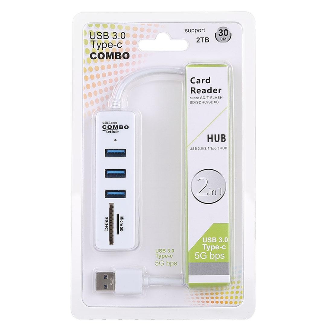 2-In-1 Usb 3.0 Hub Converter + 3X Usb Ports 26Cm Cable White 4
