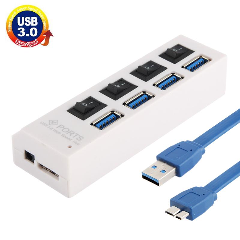 4-Port Usb 3.0 Hub 5Gbps Speed Plug & Play 1Tb Support - White 3