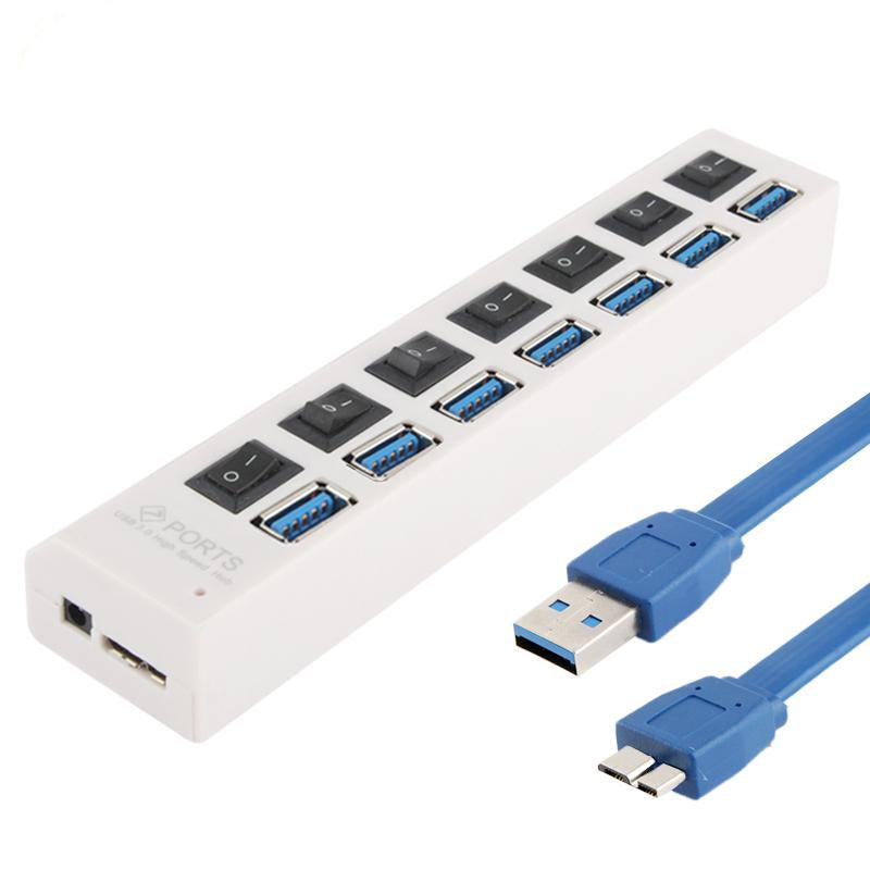 7-Port Usb 3.0 Hub 5Gbps Plug & Play 1Tb Support - White 3