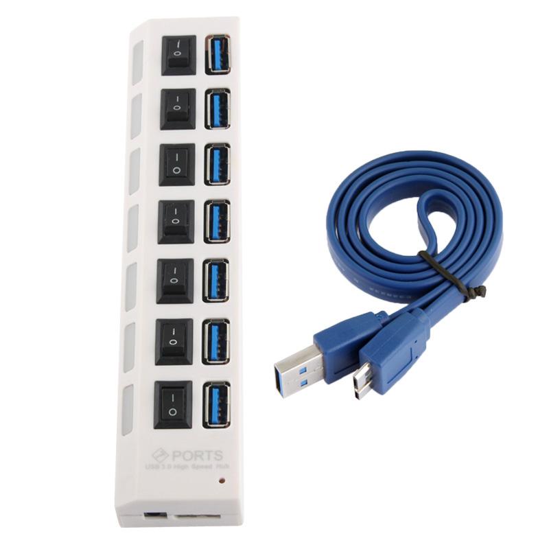 7-Port Usb 3.0 Hub 5Gbps Plug & Play 1Tb Support - White 7