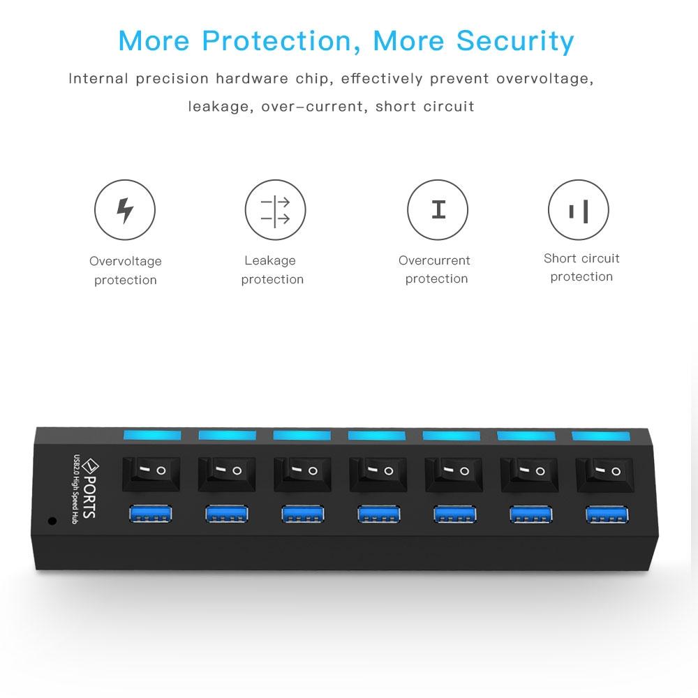 7-Port Usb 3.0 Hub 5Gbps Plug & Play 1Tb Support - White 11