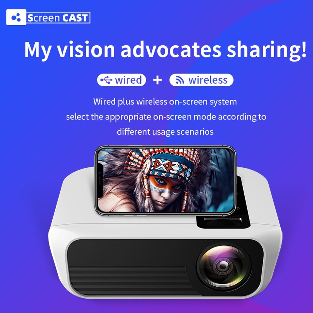 1080P Mini Led Projector Hdmi Av Vga Usb Tf Mobile Phone Compatible White 7
