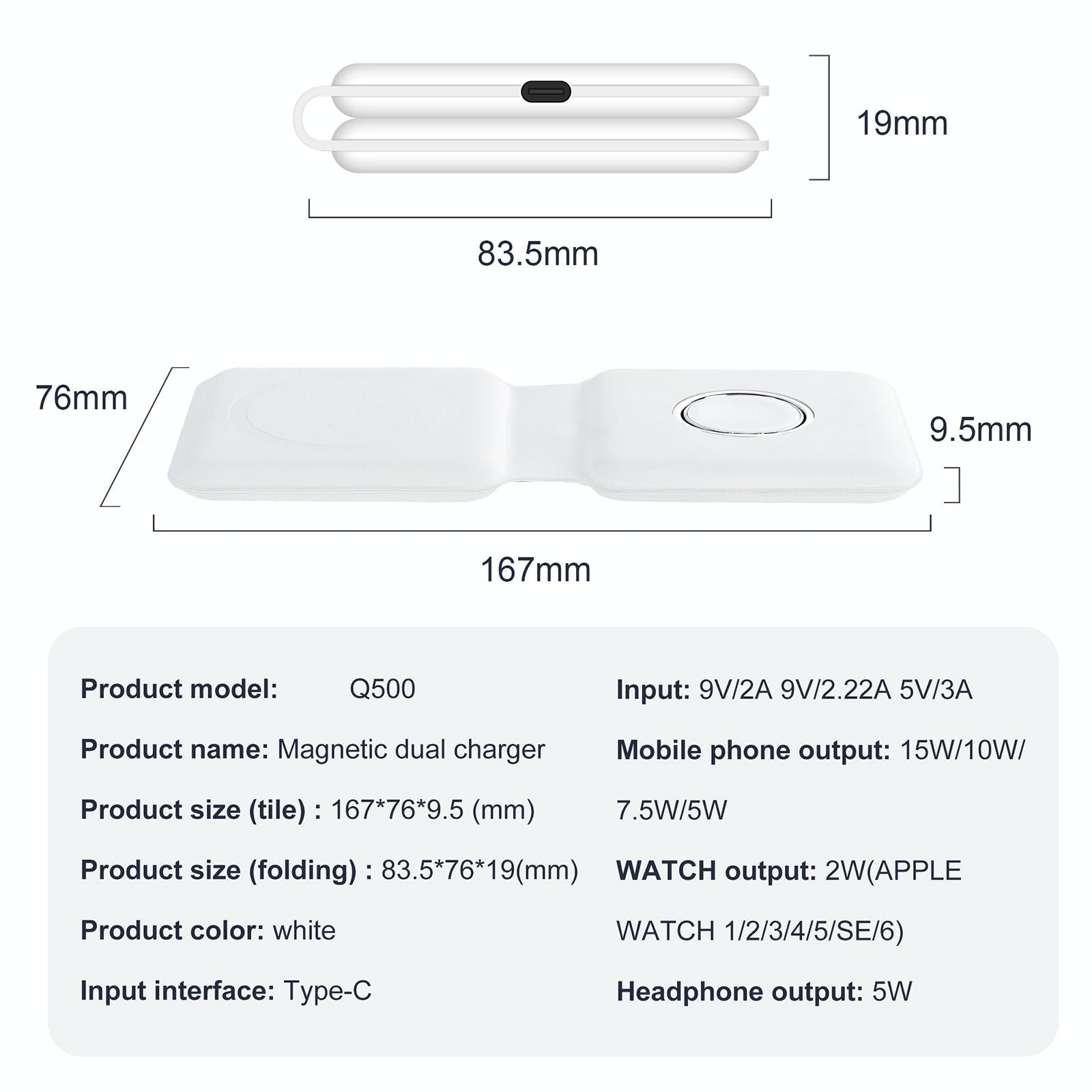Foldable Dual Wireless Charger For Phones Iwatch Airpods - White 9