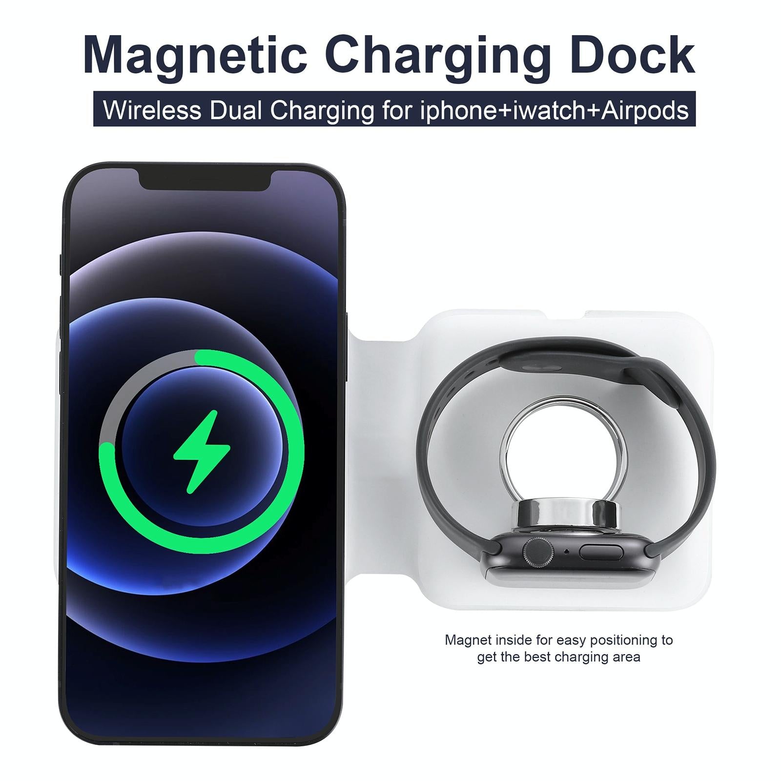 Foldable Dual Wireless Charger For Phones Iwatch Airpods - White 11