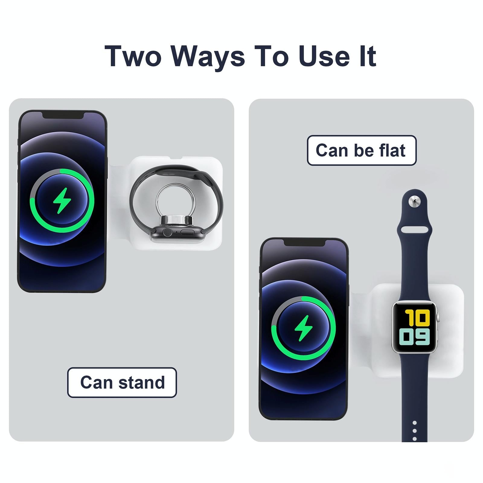 Foldable Dual Wireless Charger For Phones Iwatch Airpods - White 12