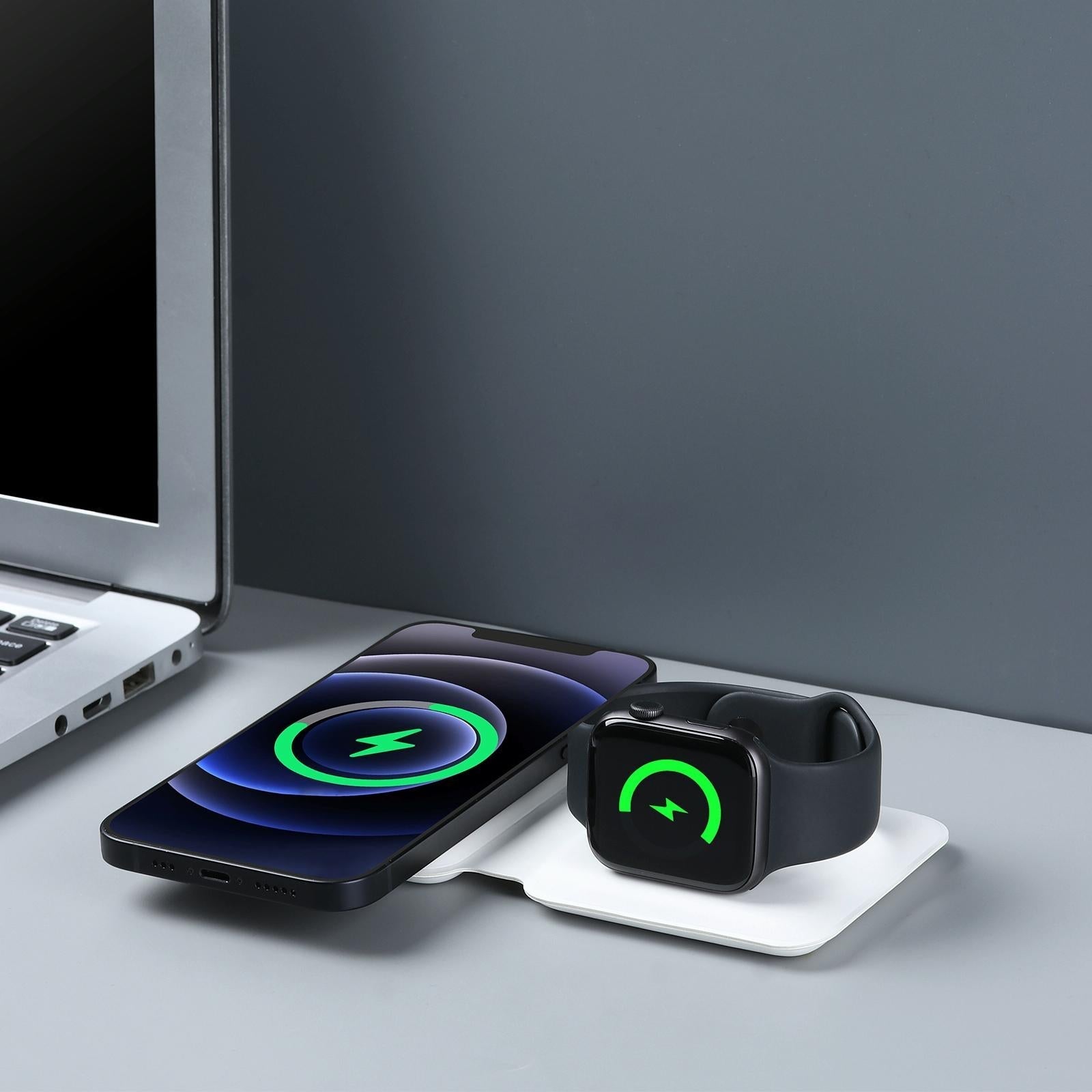 Foldable Dual Wireless Charger For Phones Iwatch Airpods - White 13