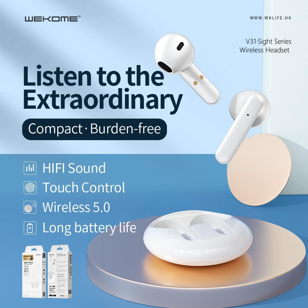 Wireless Stereo Bluetooth Earphones - V31 Sight Series White 4