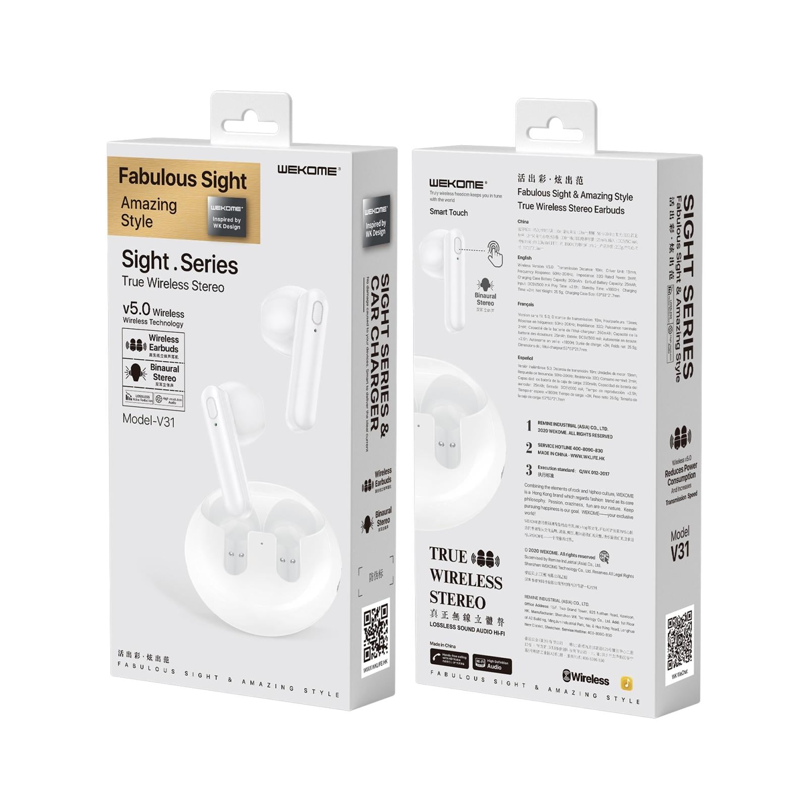 Wireless Stereo Bluetooth Earphones - V31 Sight Series White 5