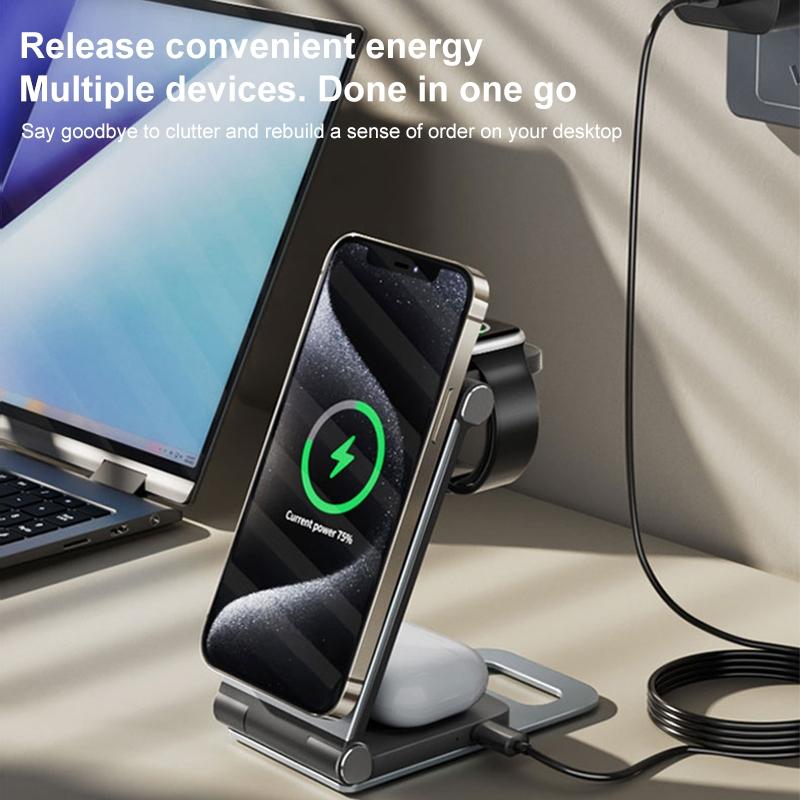 15W 3 In 1 Foldable Desktop Wireless Charger - White 5