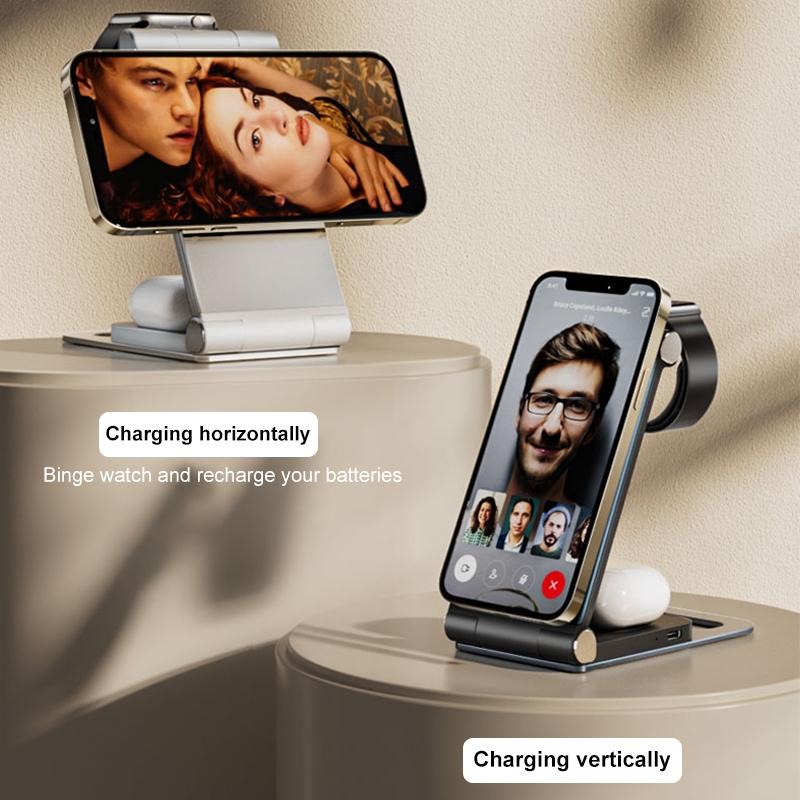 15W 3 In 1 Foldable Desktop Wireless Charger - White 9