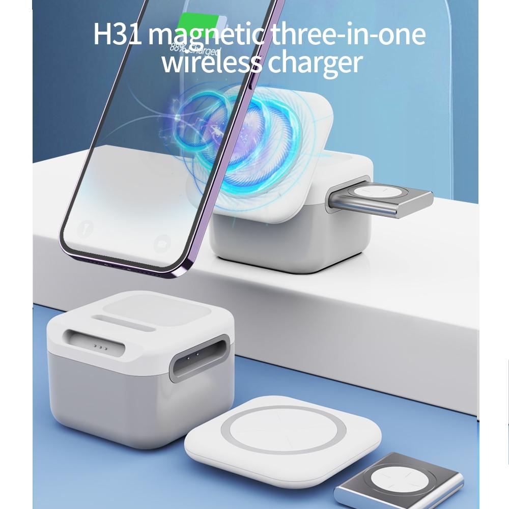 15W 3 In 1 Magnetic Wireless Charger White 5