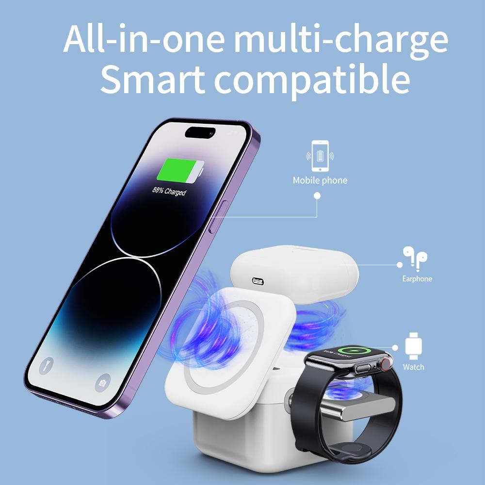 15W 3 In 1 Magnetic Wireless Charger White 6