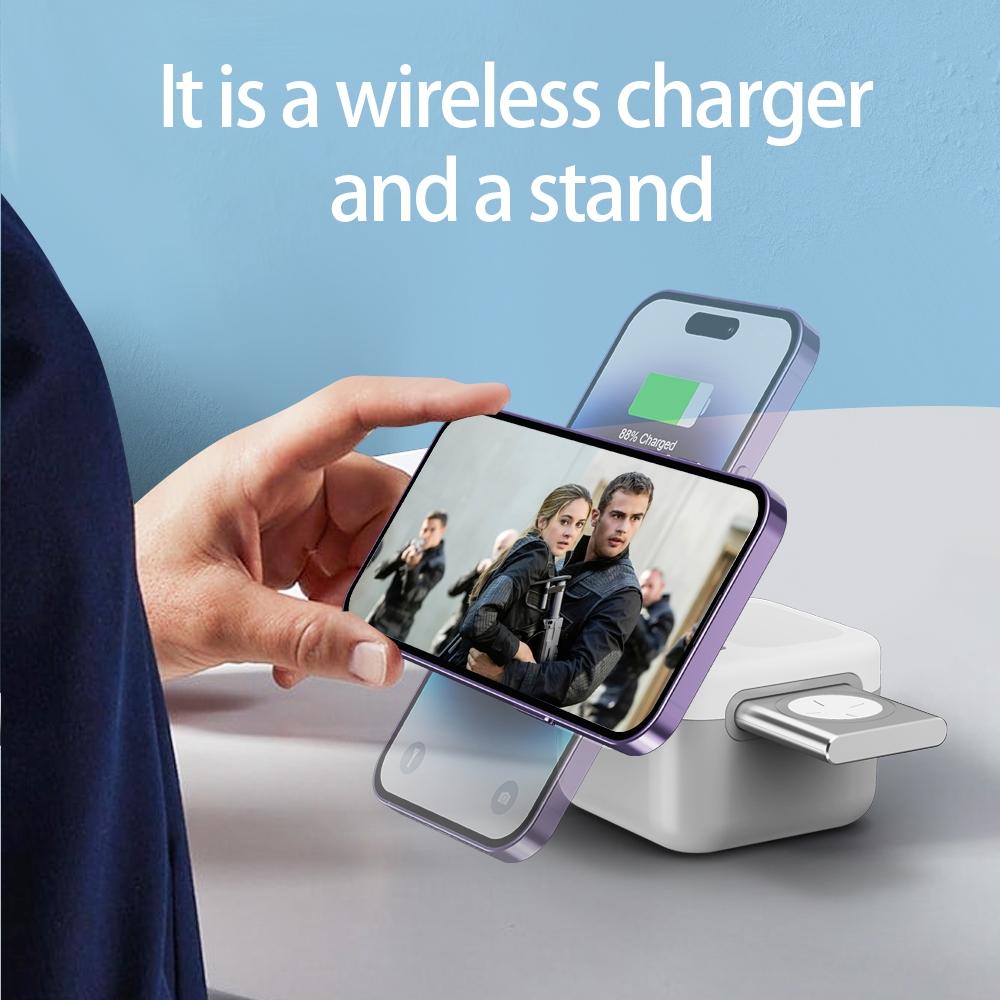 15W 3 In 1 Magnetic Wireless Charger White 7