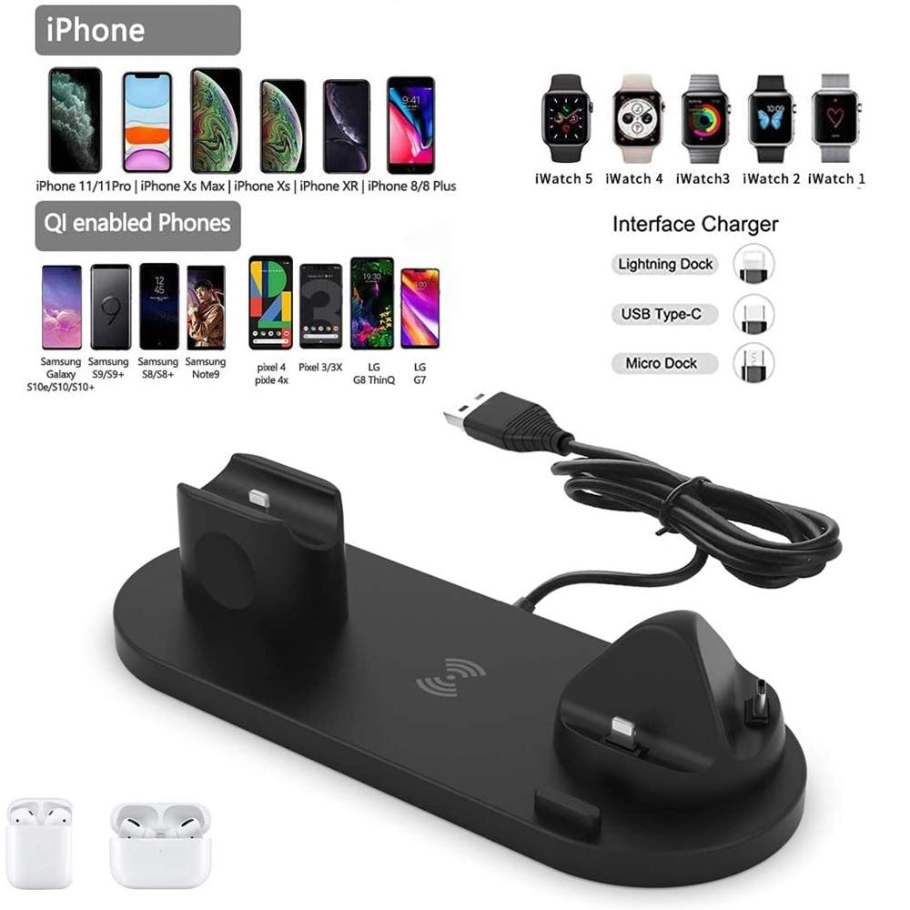 6 In 1 Wireless Charger For Iphone Apple Watch Airpods & Android - White 5