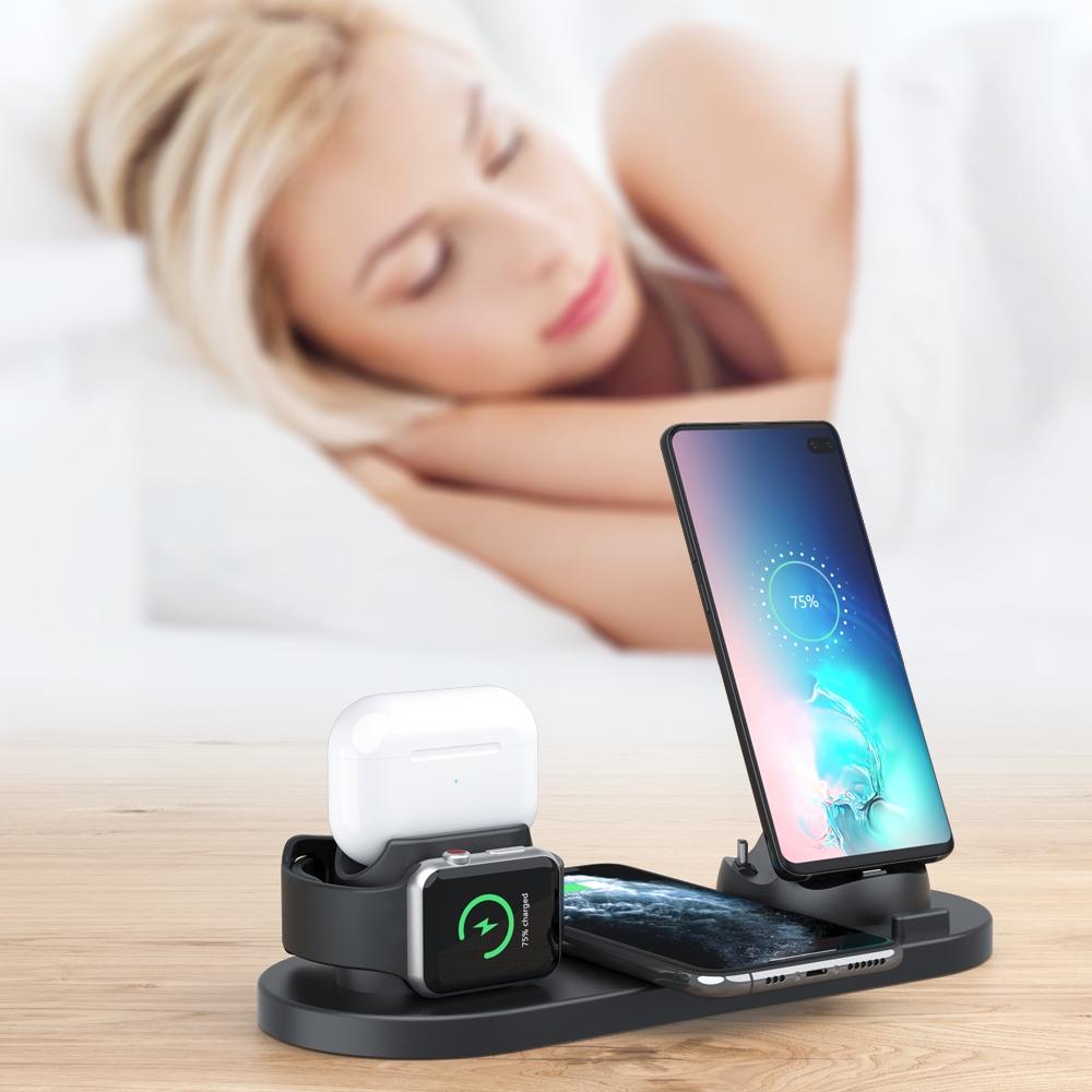 6 In 1 Wireless Charger For Iphone Apple Watch Airpods & Android - White 11