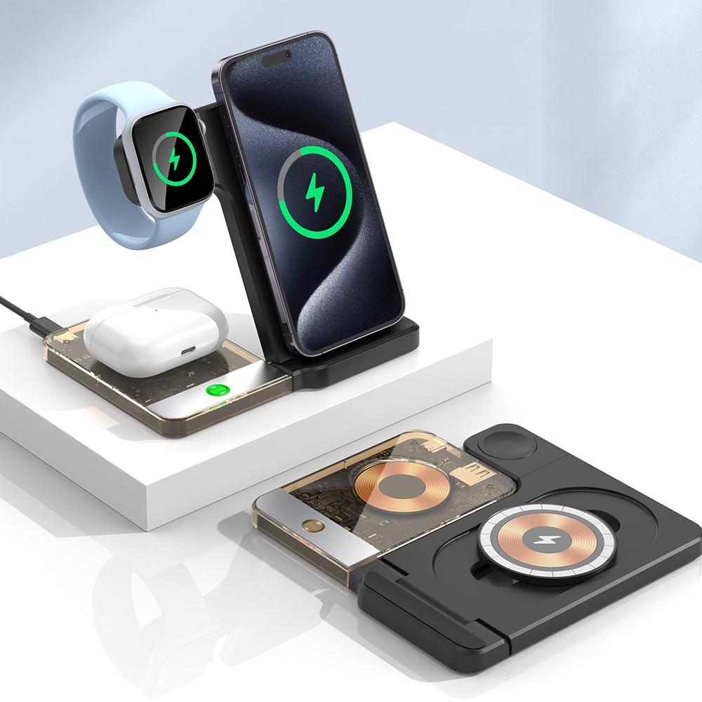 15W 5 In 1 Foldable Magnetic Wireless Charger With Night Light - White 3