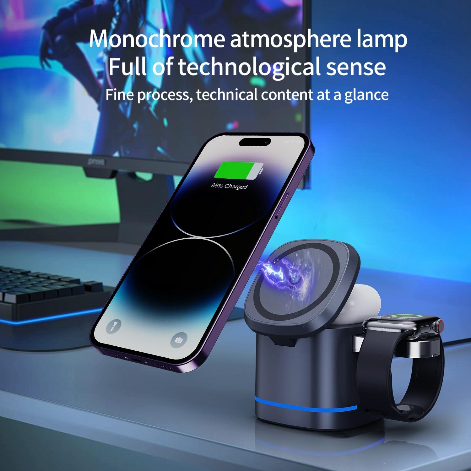 15W 3 In 1 Magnetic Wireless Charger - White 12