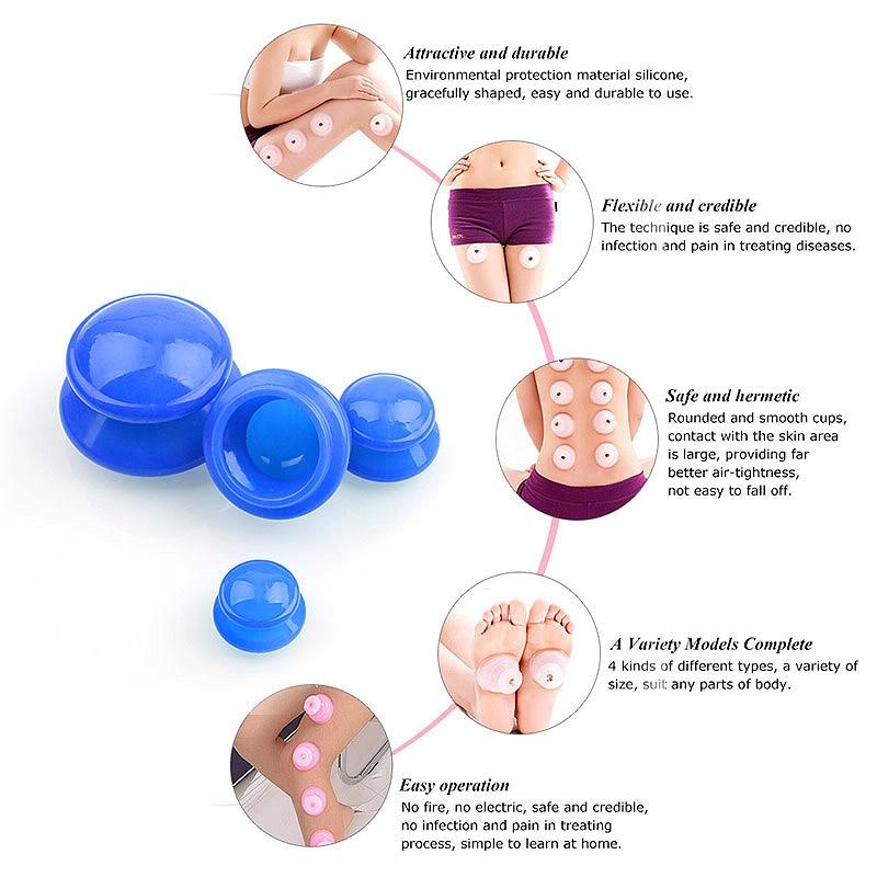 4-Piece Silicone Cupping Therapy Set For Body Massage - White 5