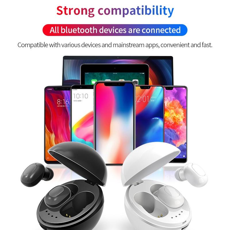 Wireless Bluetooth Earphones - Space Capsule Shape with Magnetic Charging Box & Lanyard - Black White 14