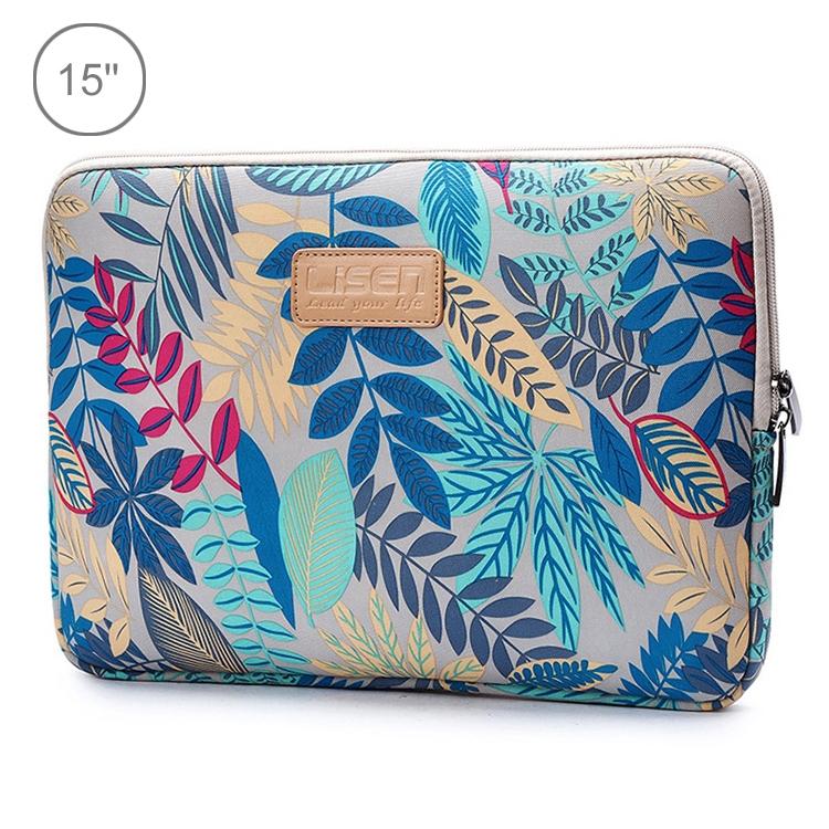 15.6 Inch Laptop Sleeve Case with Zipper for Macbook Samsung Sony Dell Alienware Chuwi Asus Hp - Colourful Leaves Design - White