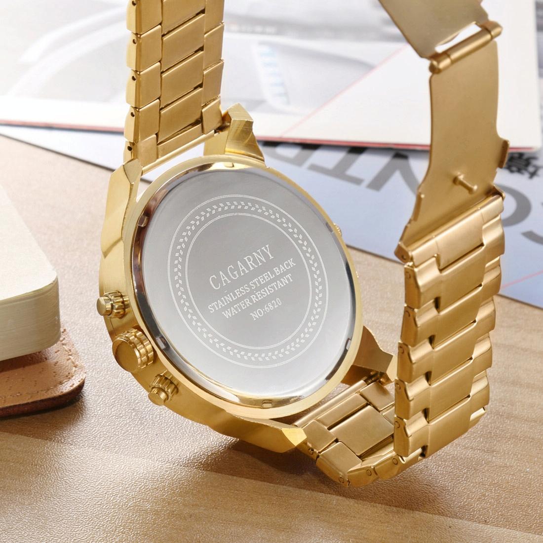 Stylish Dual Movement Men Watch with Large Dial and Stainless Steel Band - Gold / Black - Gold + White 11