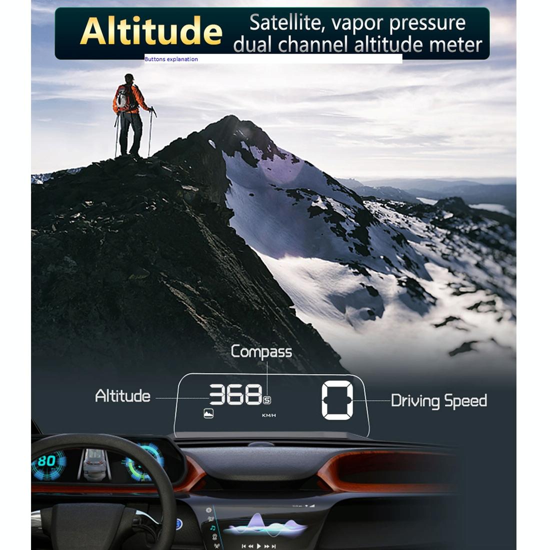 Virtual Hd Reflection Board Car Gps Hud Speed & Distance Display Over / Under Speed & Voltage Alarm Fatigue Driving - Blue 11