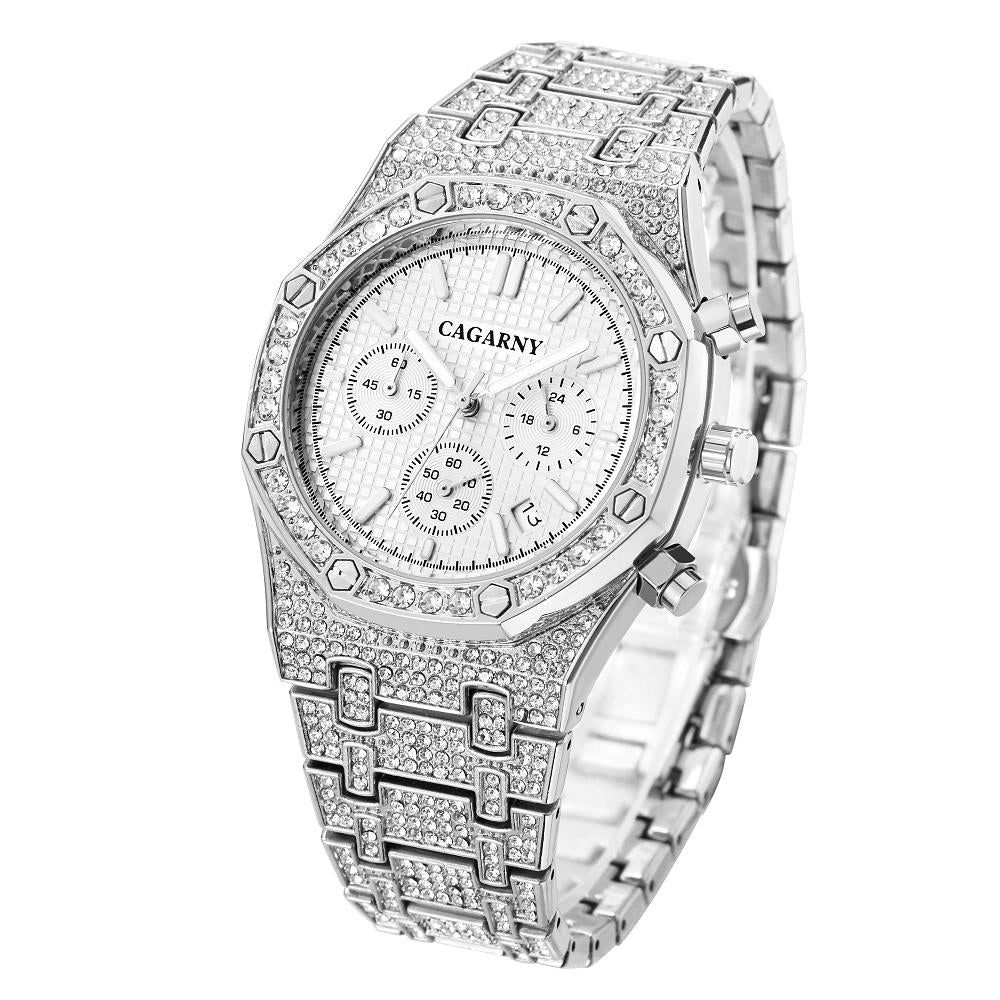 Men Stainless Steel Watch with Diamond-studded Dual Movement - Wa0334Sw