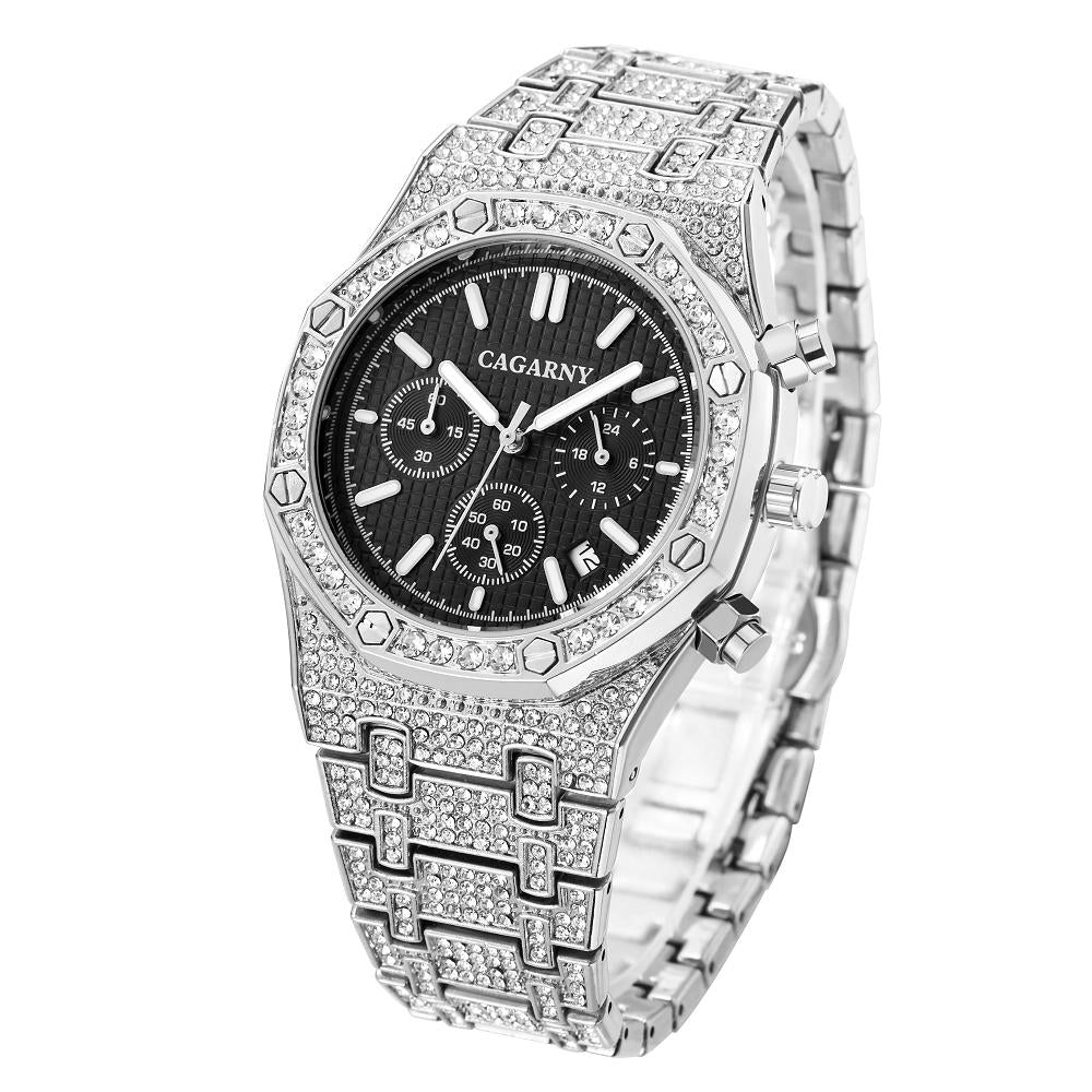 Men Stainless Steel Watch with Diamond-studded Dual Movement - Wa0334Sw